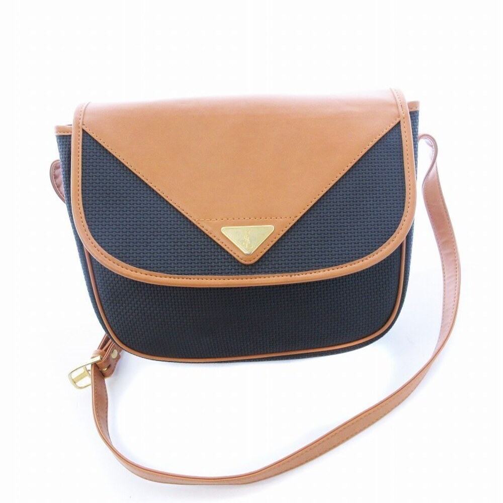 Saint Laurent Yves Shoulder Bag Flap Leather Trim Hobo Navy Blue